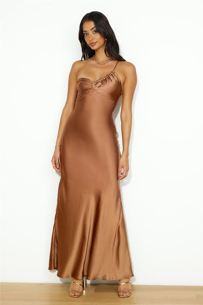 Silk Statement Satin Maxi Dress Brown
