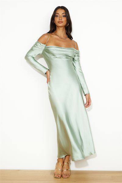 Classy Time Satin Maxi Dress Sage