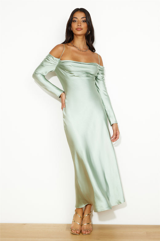 Classy Time Satin Maxi Dress Sage