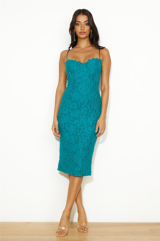 Classy Moment Lace Midi Dress Teal