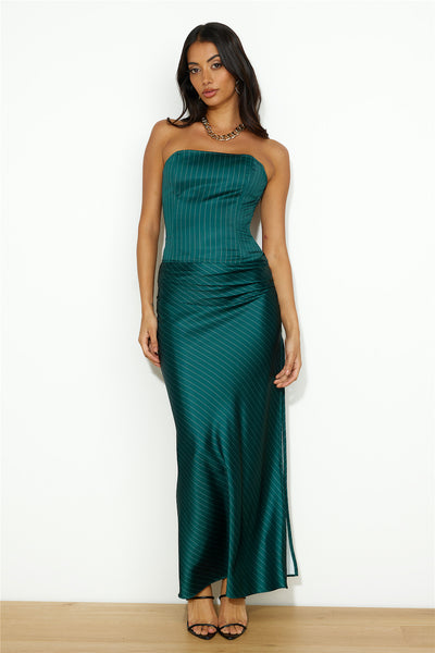 LIONESS Devon Maxi Skirt Green Pinstripe