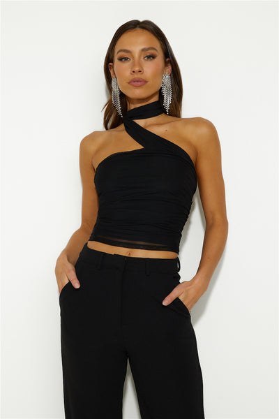 Seen Together Mesh Crop Top Black