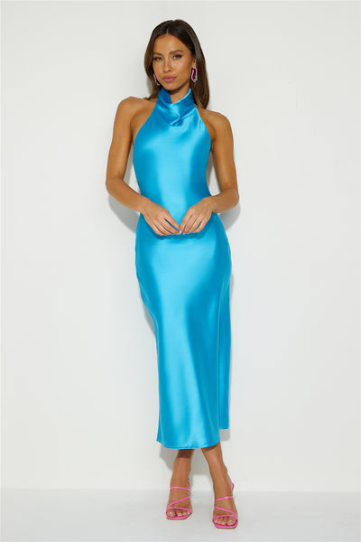 Mystic Desires Satin Maxi Dress Blue