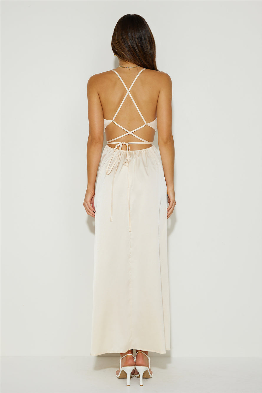 Reveal Your Mind Satin Midi Dress Champagne