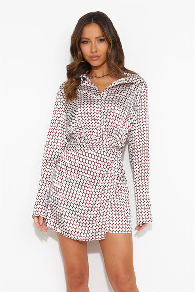 Keep It Busy Satin Shirt Dress White