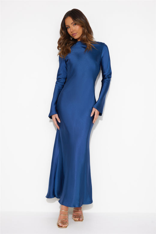 Royal Wedding Satin Maxi Dress Blue