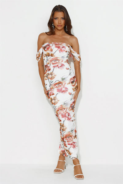 Spring Garden Mesh Maxi Dress White