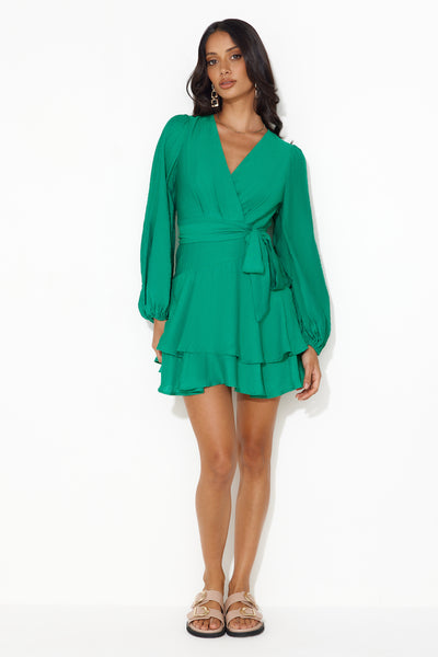 Meet Downtown Long Sleeve Mini Dress Green