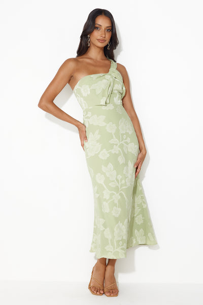 Star Sign Tells One Shoulder Midi Dress Green