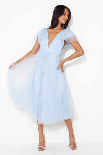 Bells Are Ringing Tulle Midi Dress Blue