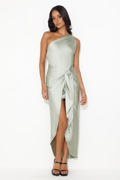 Make Her Move Satin Midi Dress Sage