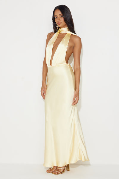 Slip On Class Satin Maxi Dress Yellow