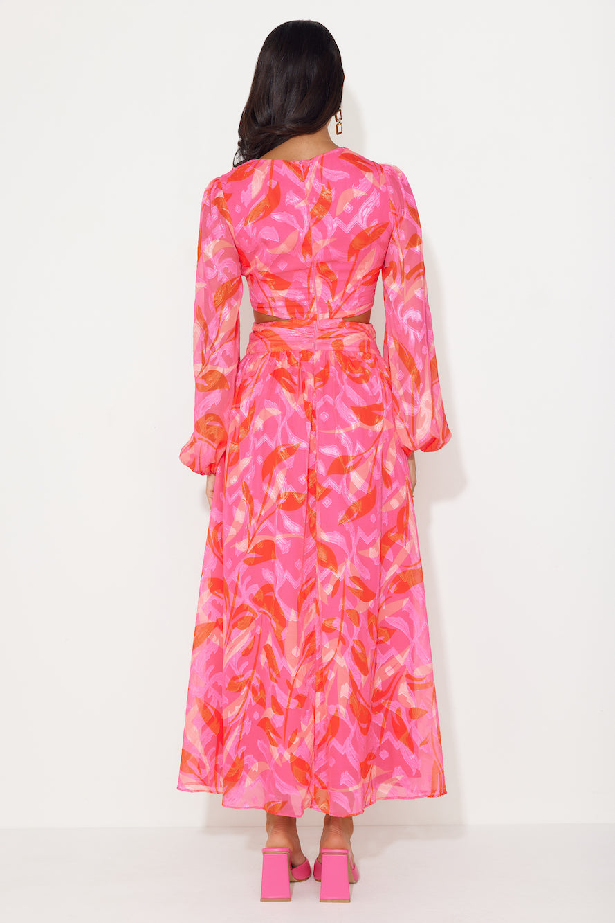 Season Vibrance Long Sleeve Maxi Dress Pink