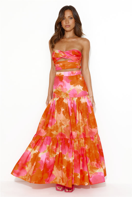 Ayla Maxi Skirt Orange Floral