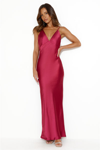 HELLO MOLLY Nights Under Stars Satin Maxi Dress Berry