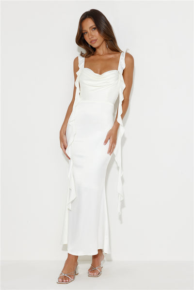 Romance High Satin Maxi Dress White