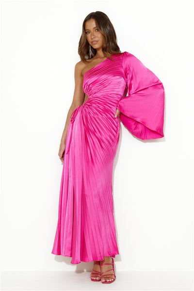 Land Of Beauty One Shoulder Maxi Dress Pink