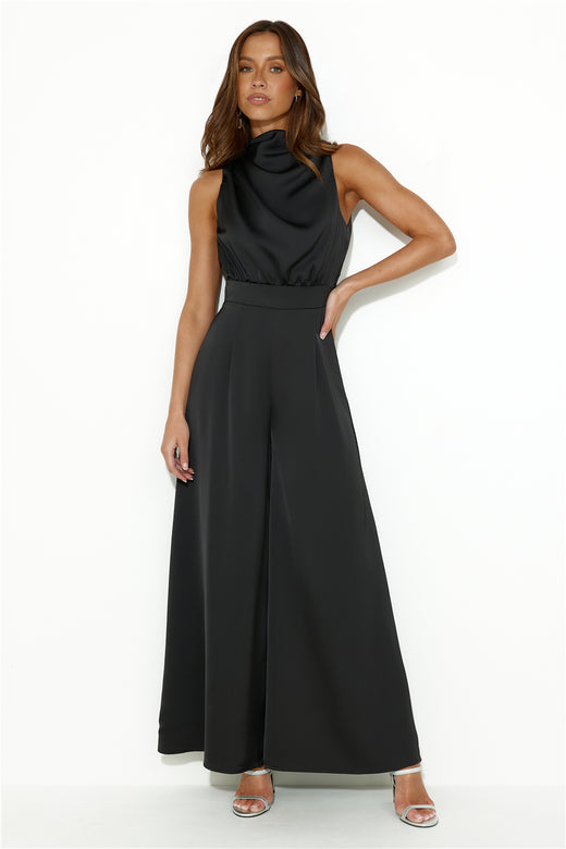 Ready Set Style Satin Jumpsuit Black