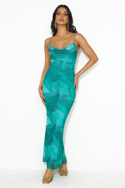 Ocean Dive Mesh Maxi Dress Blue