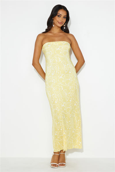 Sharp Style Strapless Plisse Maxi Dress Yellow