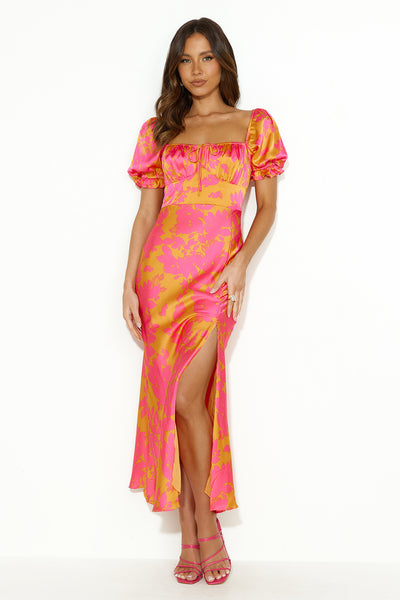 Passion In Friends Satin Maxi Dress Orange