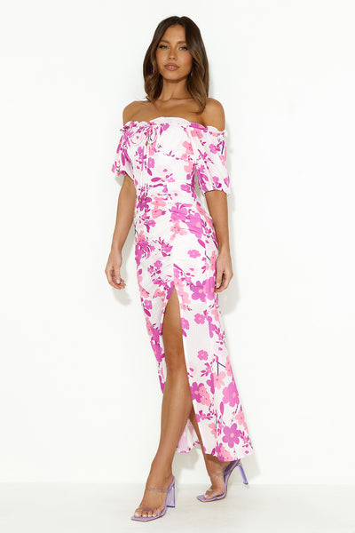 Sending Blooms Off Shoulder Maxi Dress Purple