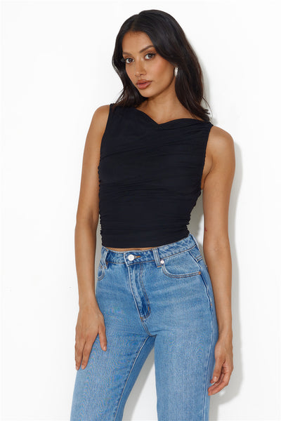 Endless Dates Mesh Crop Top Black