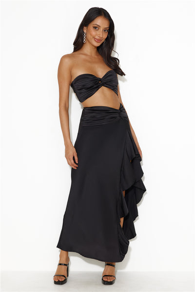 Diary Of Secrets Satin Maxi Skirt Black