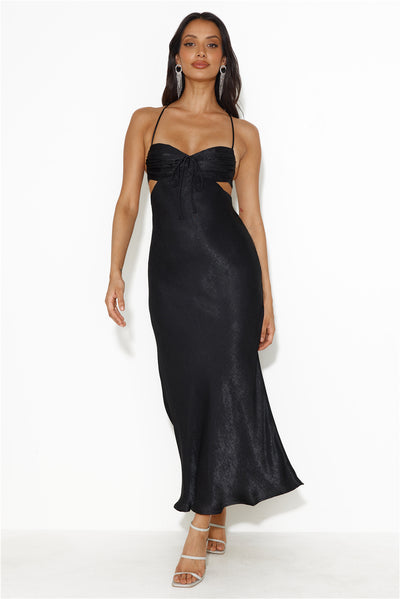 Magic In Her Vibe Satin Maxi Dress Black