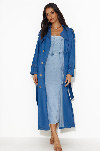 Into The Dark Denim Trench Coat Blue