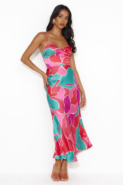 Patch Up Satin Maxi Dress Pink