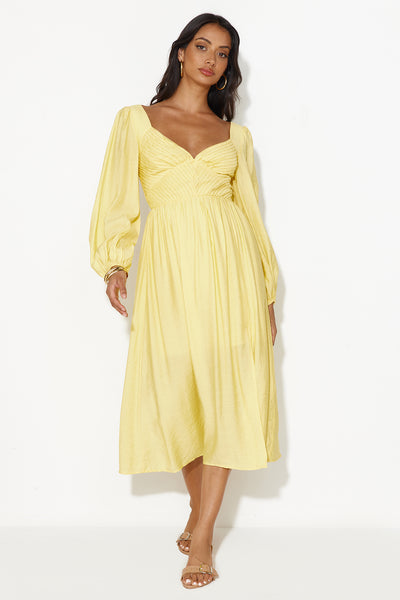 Dancing Deni Long Sleeve Midi Dress Yellow