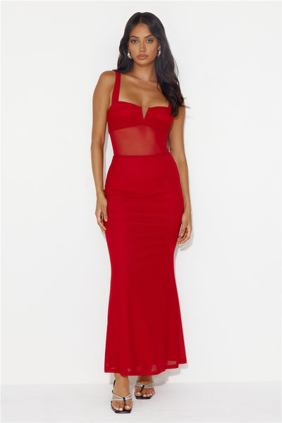 Fashion Finesse Mesh Maxi Dress Red