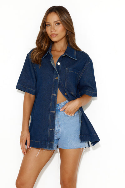 Leave an Impression Short Sleeve Shirt Top Denim