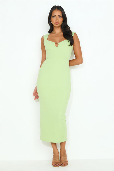 New Planets Ribbed Midi Dress Sage