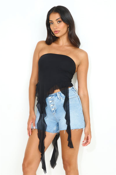 New York Trends Strapless Mesh Frill Top Black