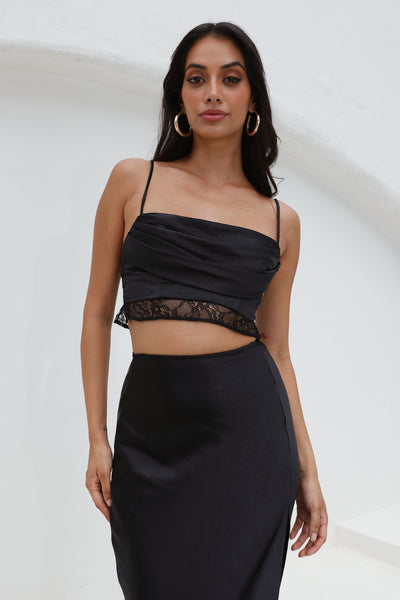 Lavishness Satin Crop Top Black