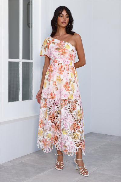 Love From Addison One Shoulder Midi Dress Print