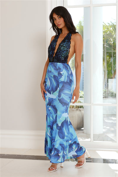 Snapdragon Halter Maxi Dress Blue