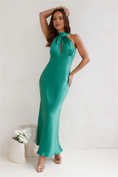 Sleeker Now Satin Maxi Dress Green