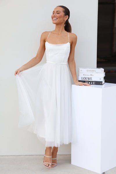 Signal My Way Tulle Midi Dress White