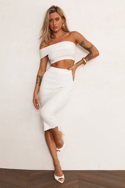 See It Coming Midi Skirt White