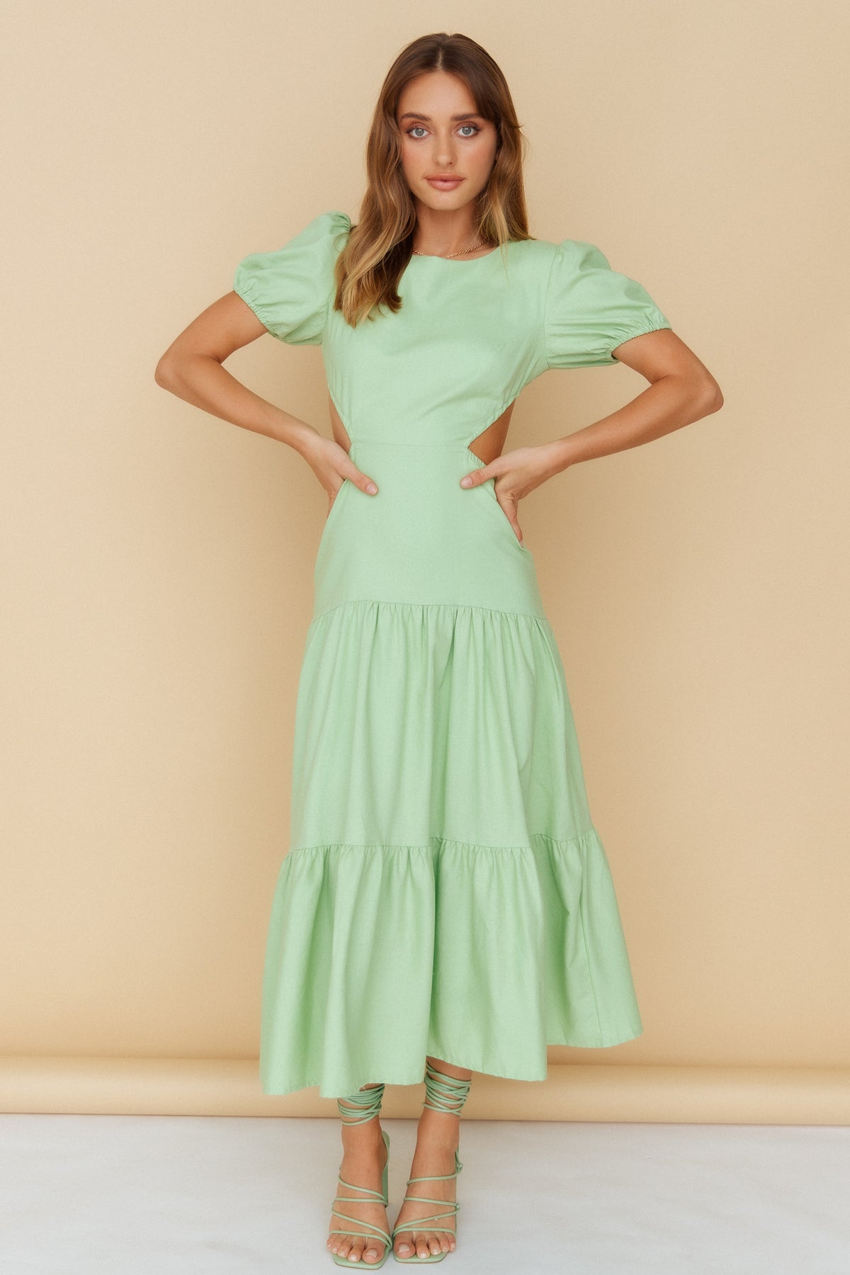 Flow Down Gently Midi Dress Green