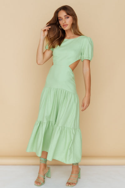 Flow Down Gently Midi Dress Green