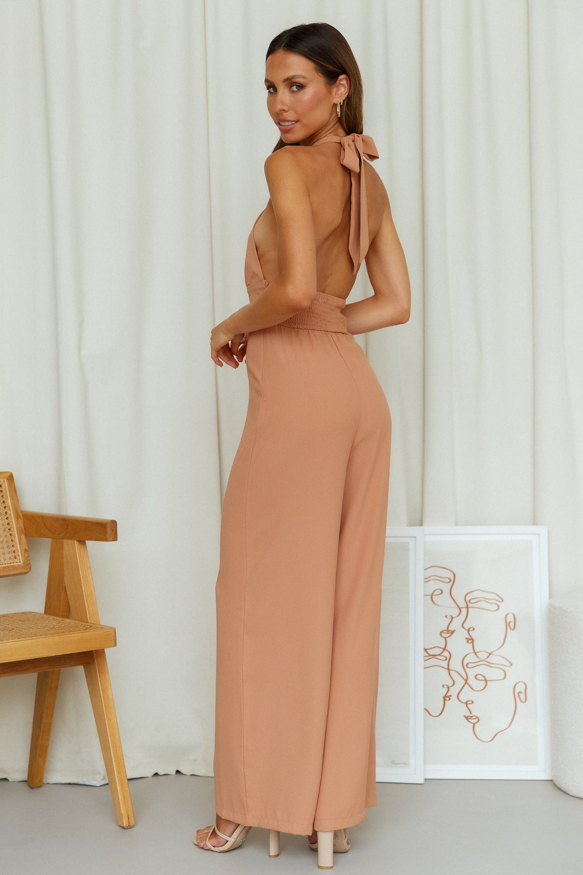 Stick To Me Jumpsuit Tan