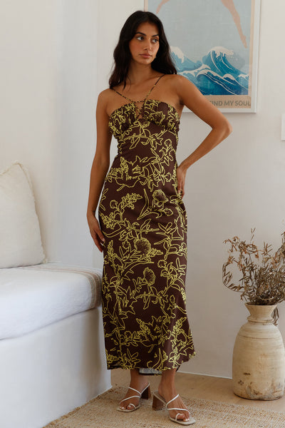 Sundown Hour Satin Maxi Dress Brown