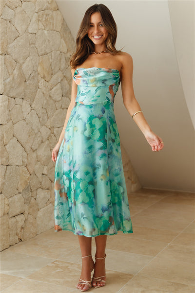 Seasonal Party Strapless Midi Dress Green