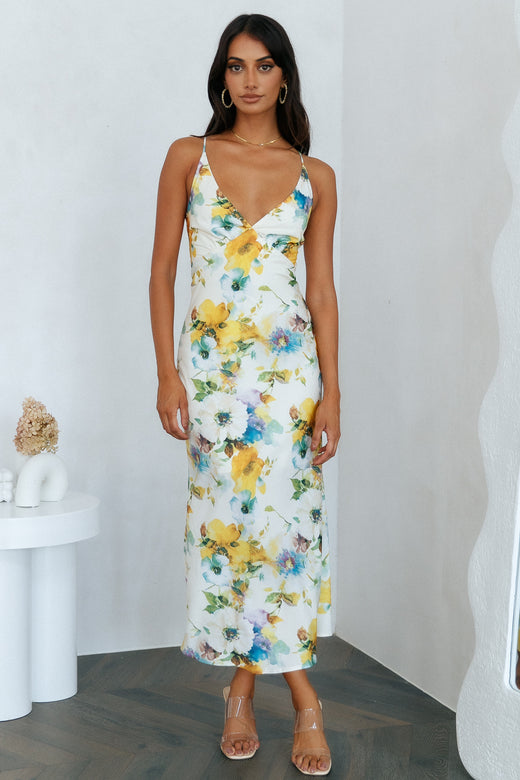 Florals On My Mind Satin Maxi Dress Floral