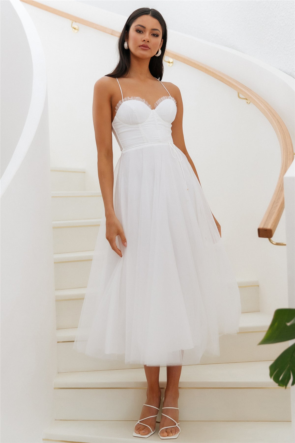 Wandering In The Light Tulle Midi Dress White