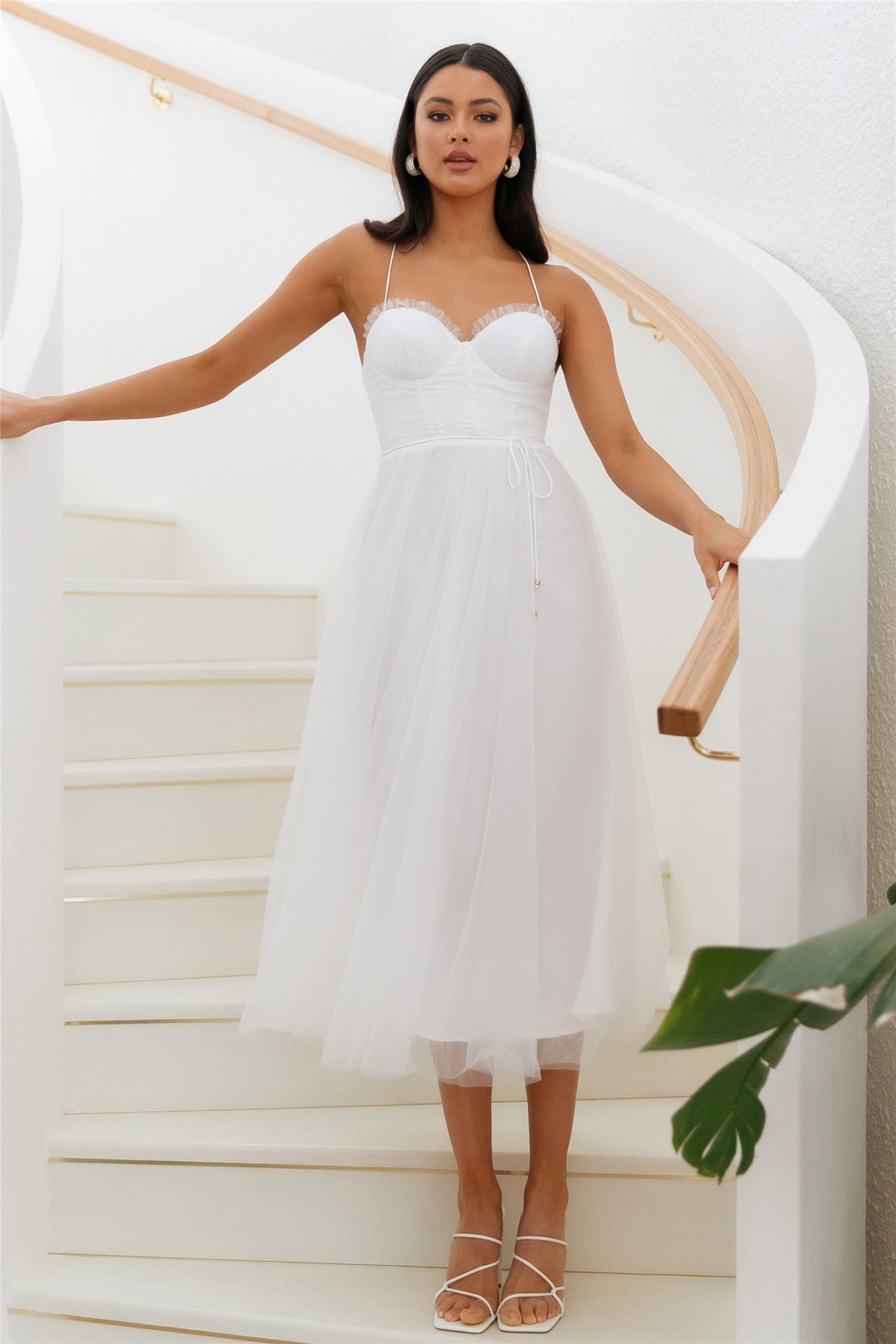 Wandering In The Light Tulle Midi Dress White